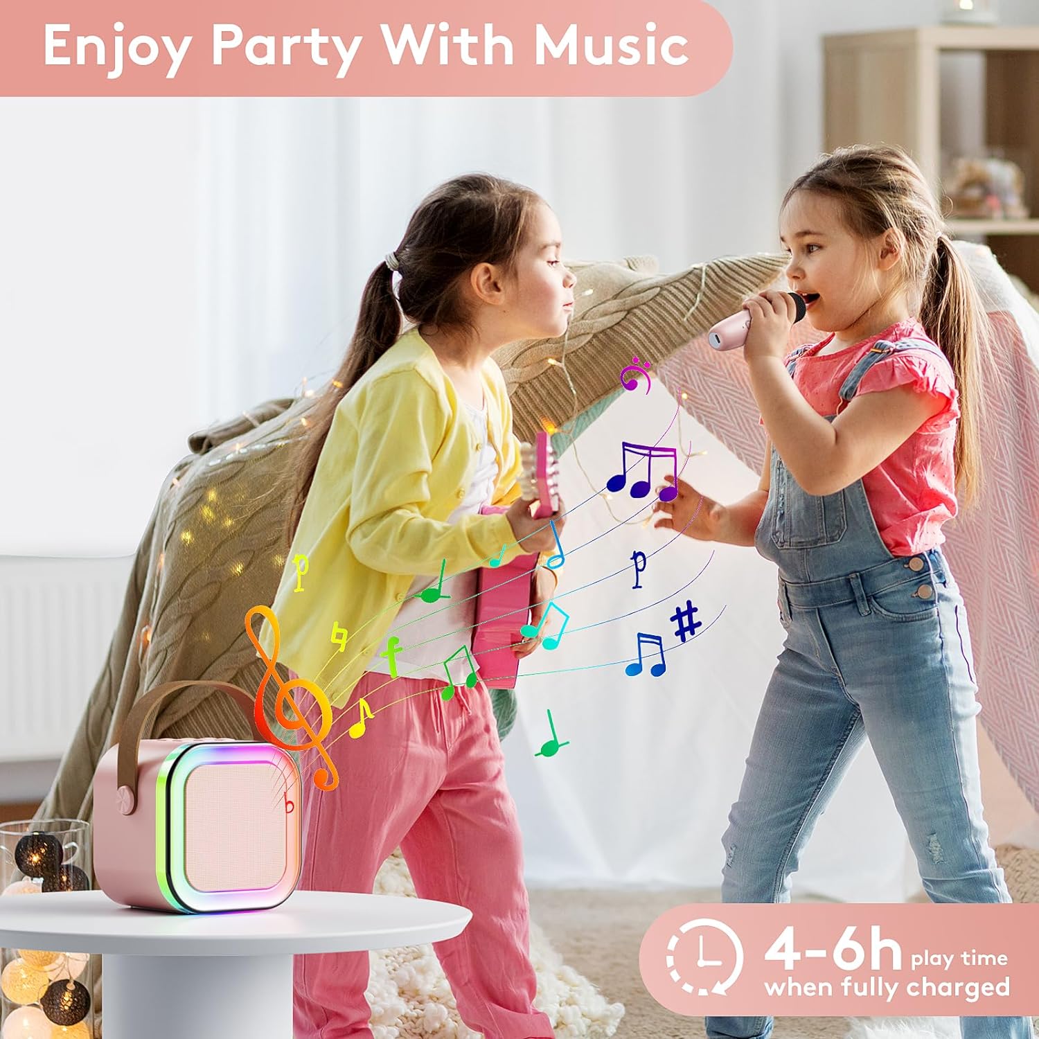 Mini Portable Karaoke Speaker with RGB Lights & 1 wireless Mic with 3 voice Converter- Ideal for Parties and Birthdays