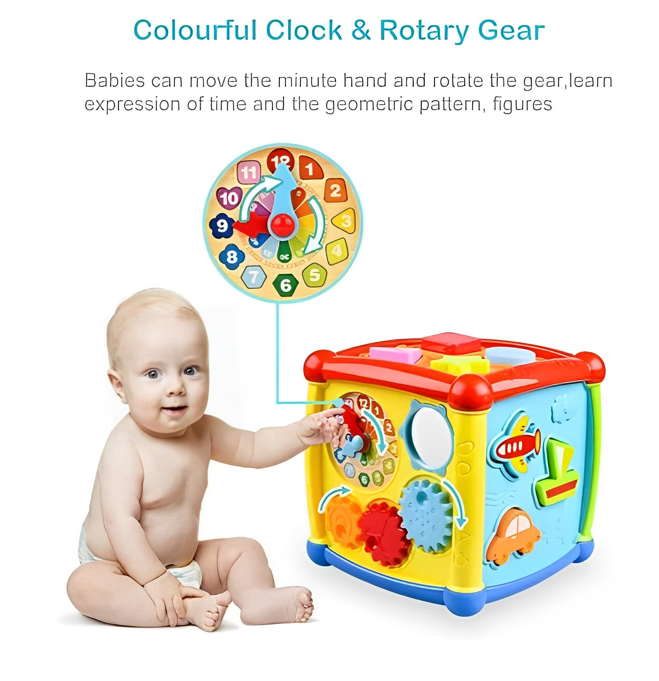 Fancy Cube Activity Toy, Shapes-Colour-Vehicle-Alphabets Sorter Blocks with Music for Babies