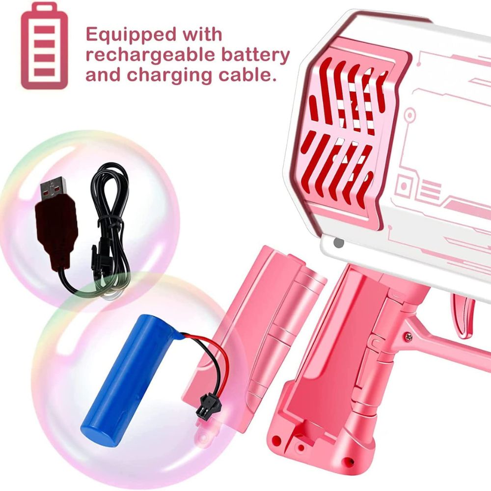 Automatic Bazooka Bubble Gun 69 Holes with Colorful Lights & Bubbles – USB Rechargeable