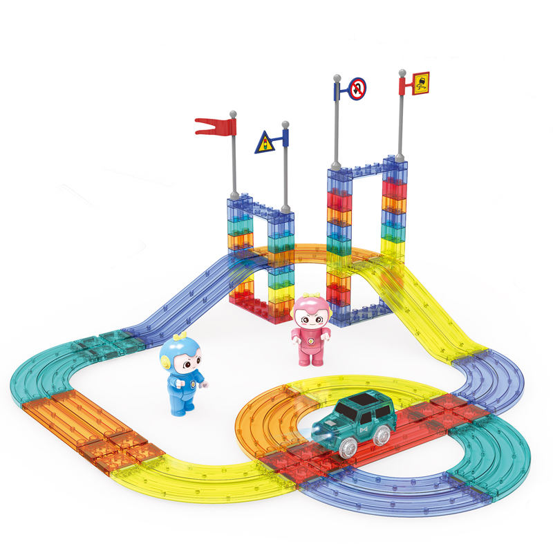 63 Pcs Magnetic Race Car Track with 1 LED Car STEM Educational Playset.