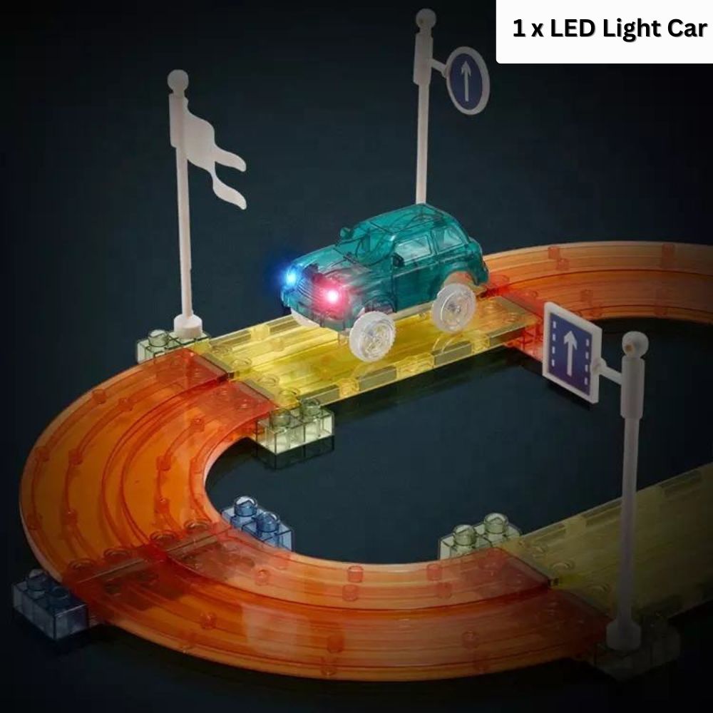 63 Pcs Magnetic Race Car Track with 1 LED Car STEM Educational Playset.