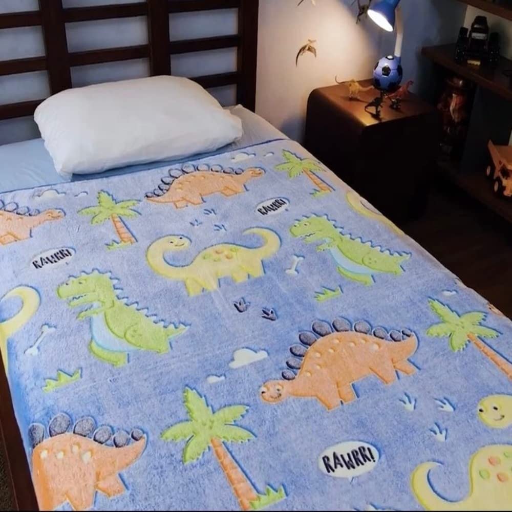 Blue Dinosaur Glow in The Dark Soft & Cozy Blanket- 80 x 60 inch