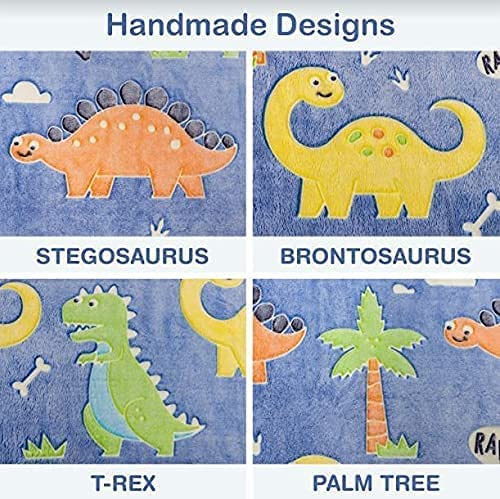 Blue Dinosaur Glow in The Dark Soft & Cozy Blanket- 80 x 60 inch