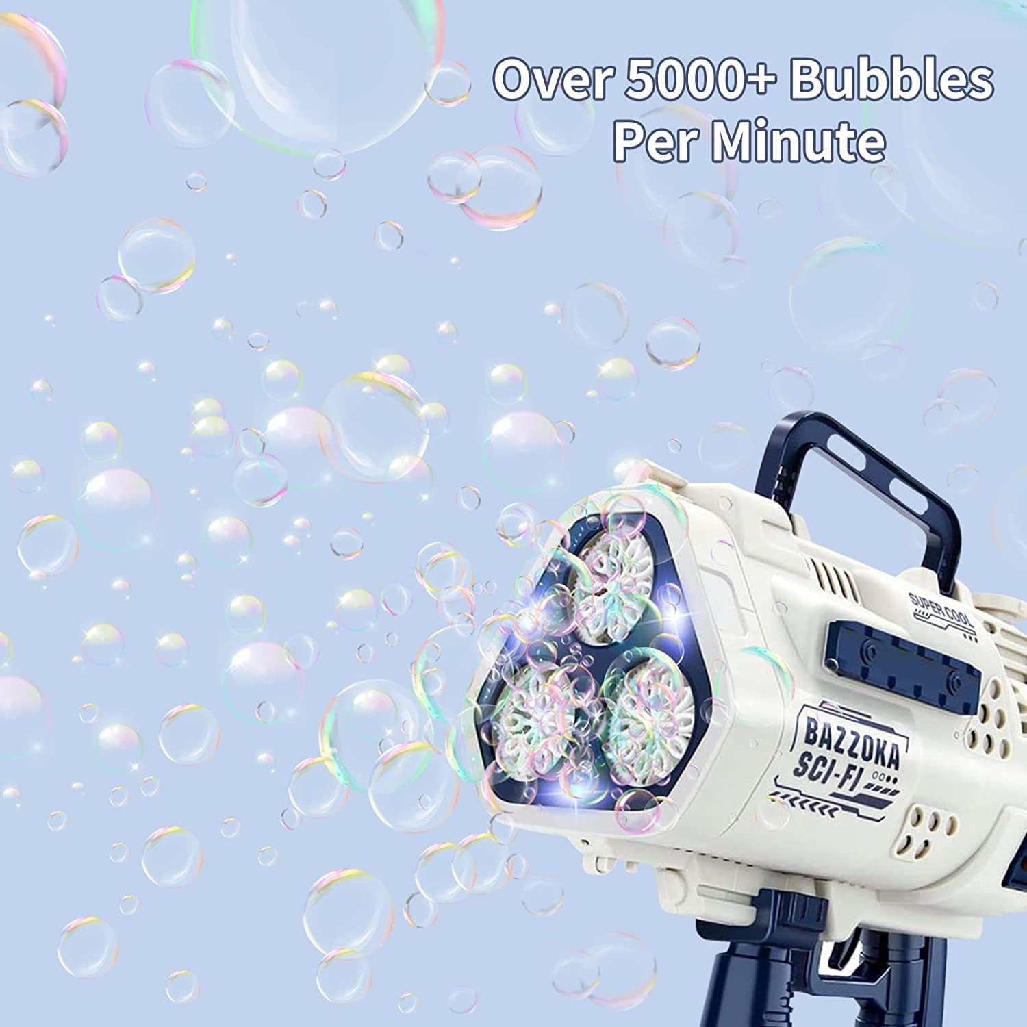 Bazooka Automatic Bubble Gun Machine- 24 Hole LED Lights- Attachable Bubble Solution- USB Rechargeable