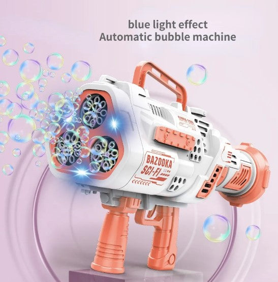 Bazooka Automatic Bubble Gun Machine- 24 Hole LED Lights- Attachable Bubble Solution- USB Rechargeable