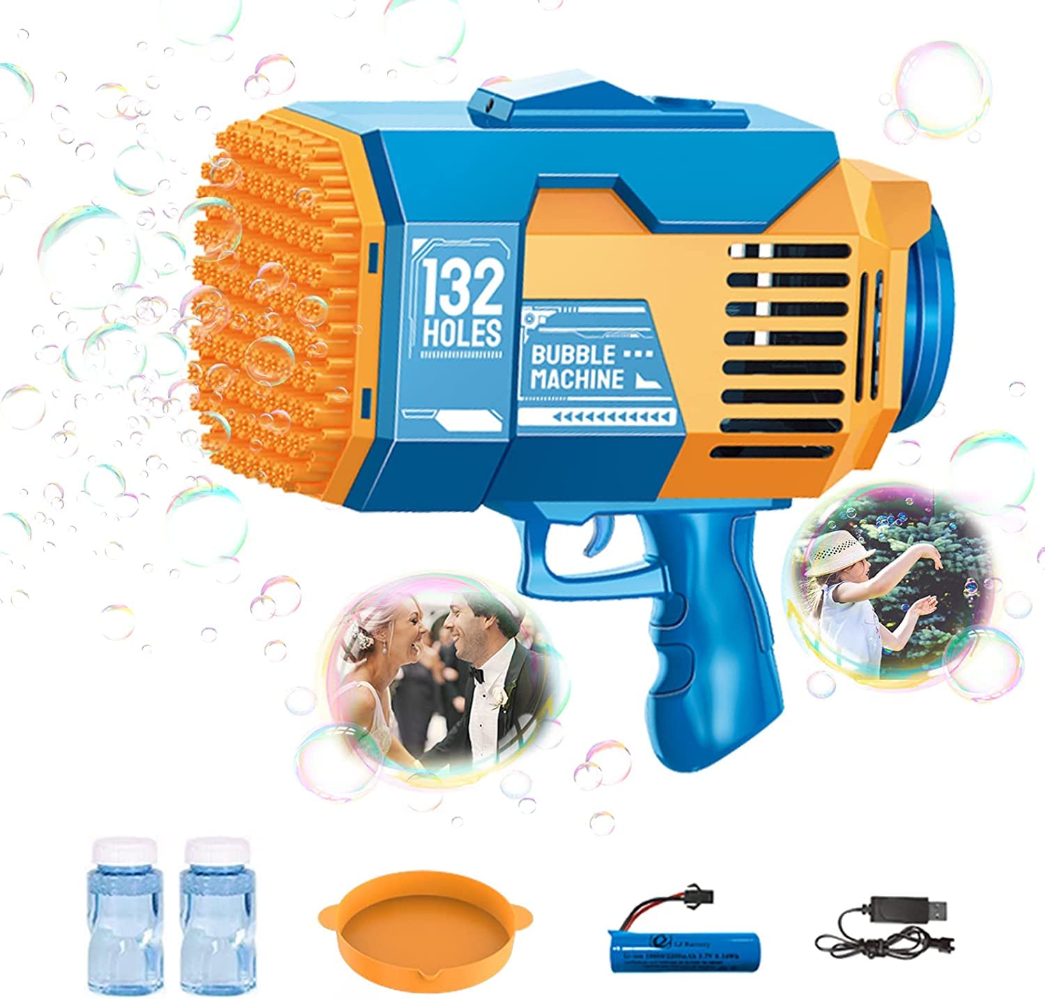 Automatic Bazooka Bubble Gun 132 Holes with Colorful Lights & Bubbles – USB Rechargeable