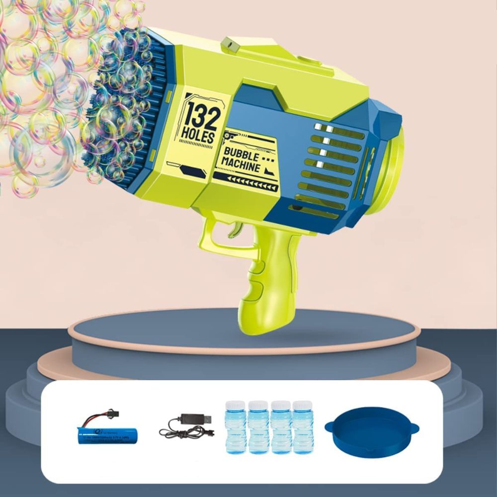 Automatic Bazooka Bubble Gun 132 Holes with Colorful Lights & Bubbles – USB Rechargeable