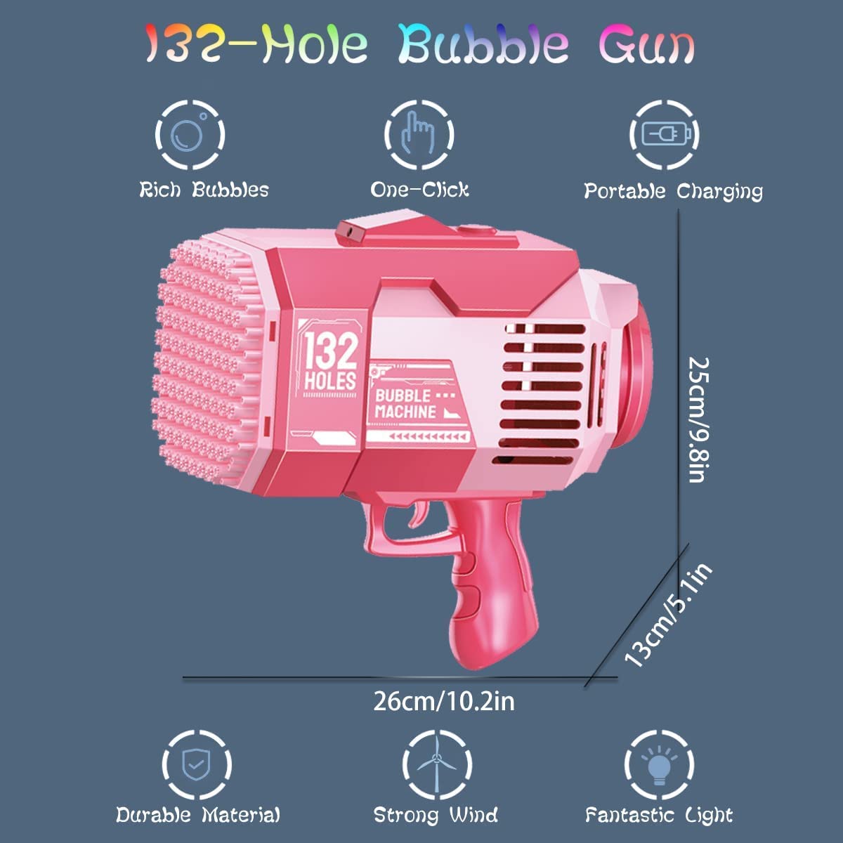 Automatic Bazooka Bubble Gun 132 Holes with Colorful Lights & Bubbles – USB Rechargeable