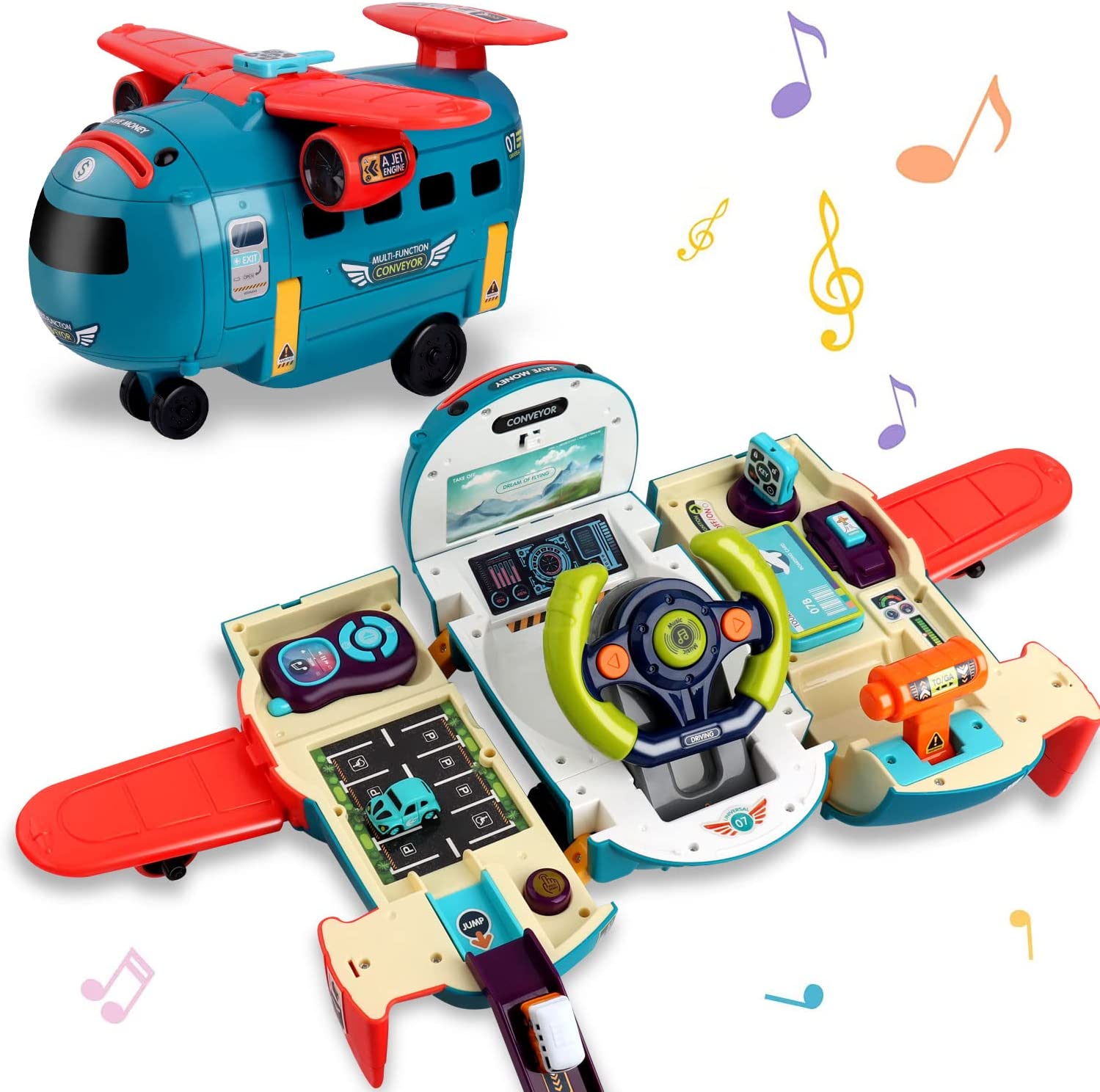 4-in-1 Airplane Piggy Bank Toy with Light & Music: This toy offers driving simulation, airplane fun, and includes lights and music for kids