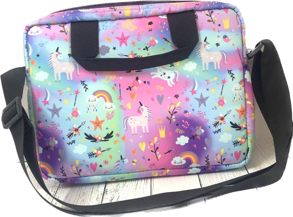 Kids iPad Bag with Handle & Shoulder strap- 3 compartments-Unicorn Design -11inch x 9 inch