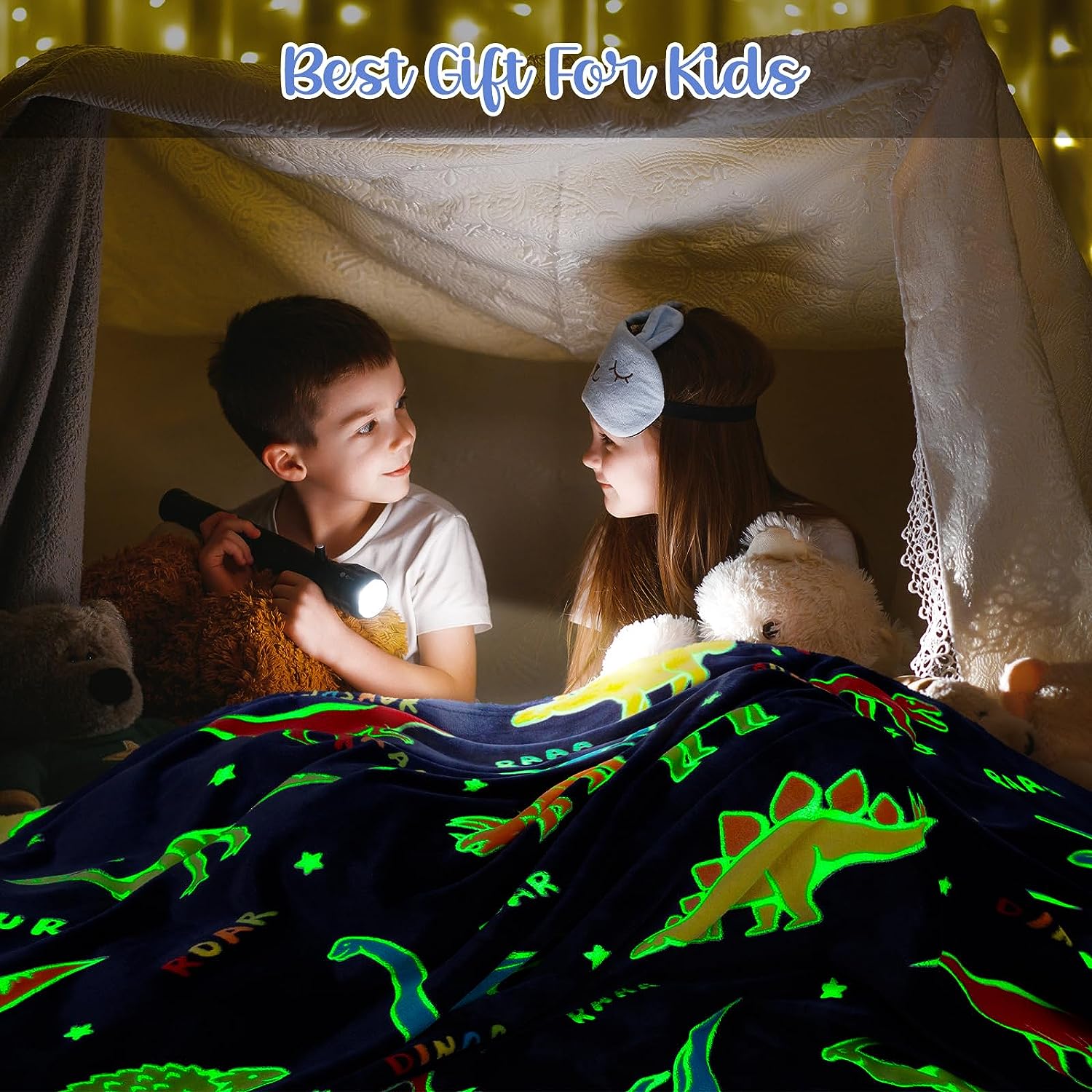 Dinosaur Dark Blue Glow in The Dark Soft & Cozy Blanket- 80 x 60 inch