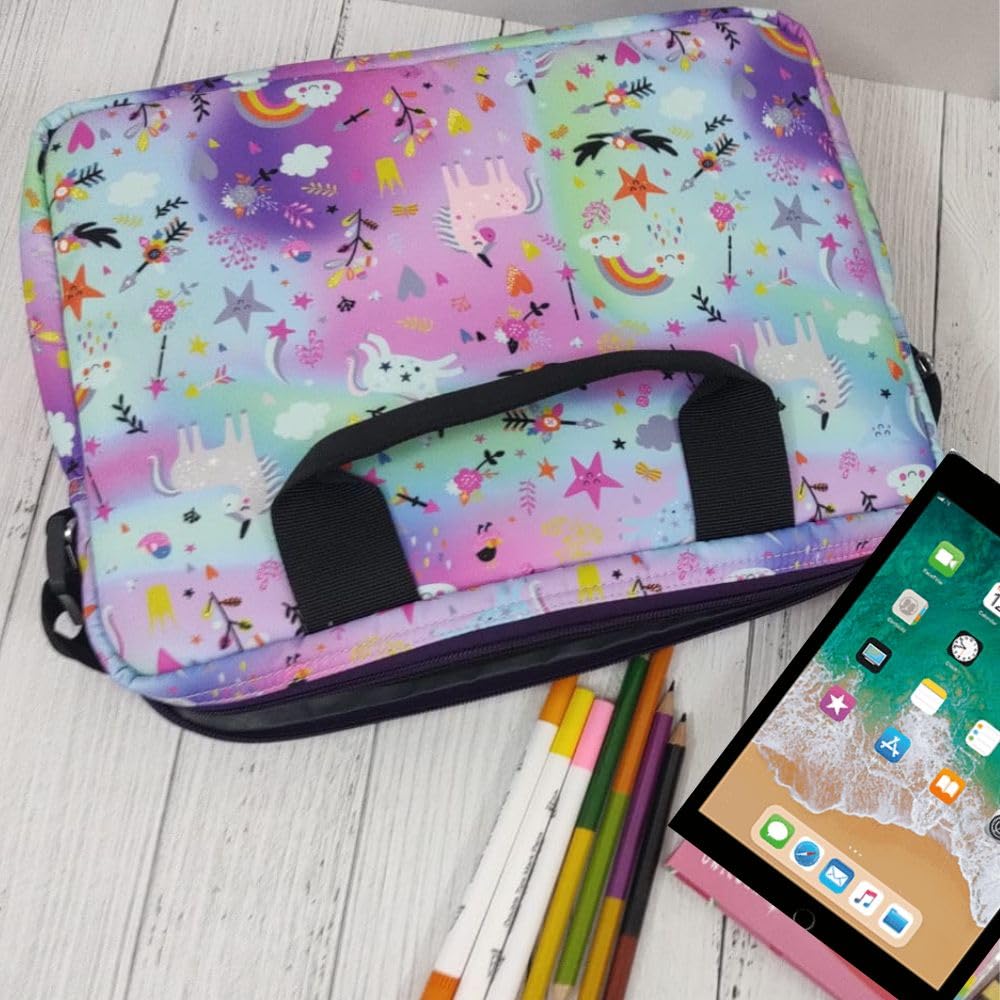 Kids iPad Bag with Handle & Shoulder strap- 3 compartments-Unicorn Design -11inch x 9 inch