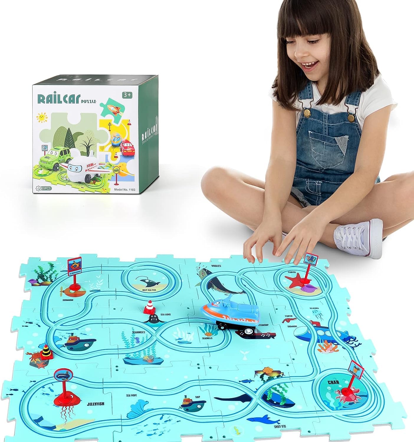 Car Puzzle Track Set for Kids with A Cute Vehicle that follows Track Path- Toy for Kids