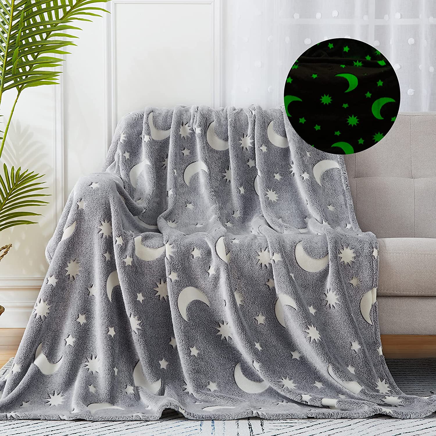 Moon & Star Glow in The Dark Soft & Cozy Blanket - 80 x 60 inch