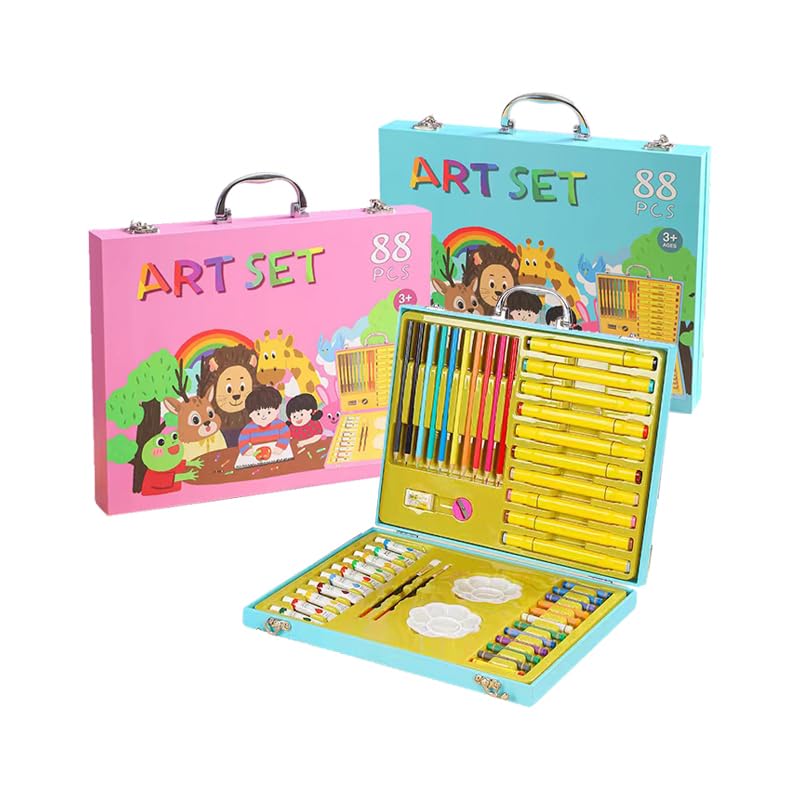 Portable Art Set-88 Pcs Includes Oil Pastels, Colored Pencils, Watercolor Pens, Watercolours & More Gifts for Artist