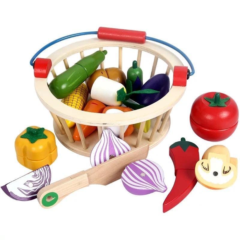 Wooden Magnetic Vegetable Slicing Toy- Kitchen Toys for Kids-14 Pcs