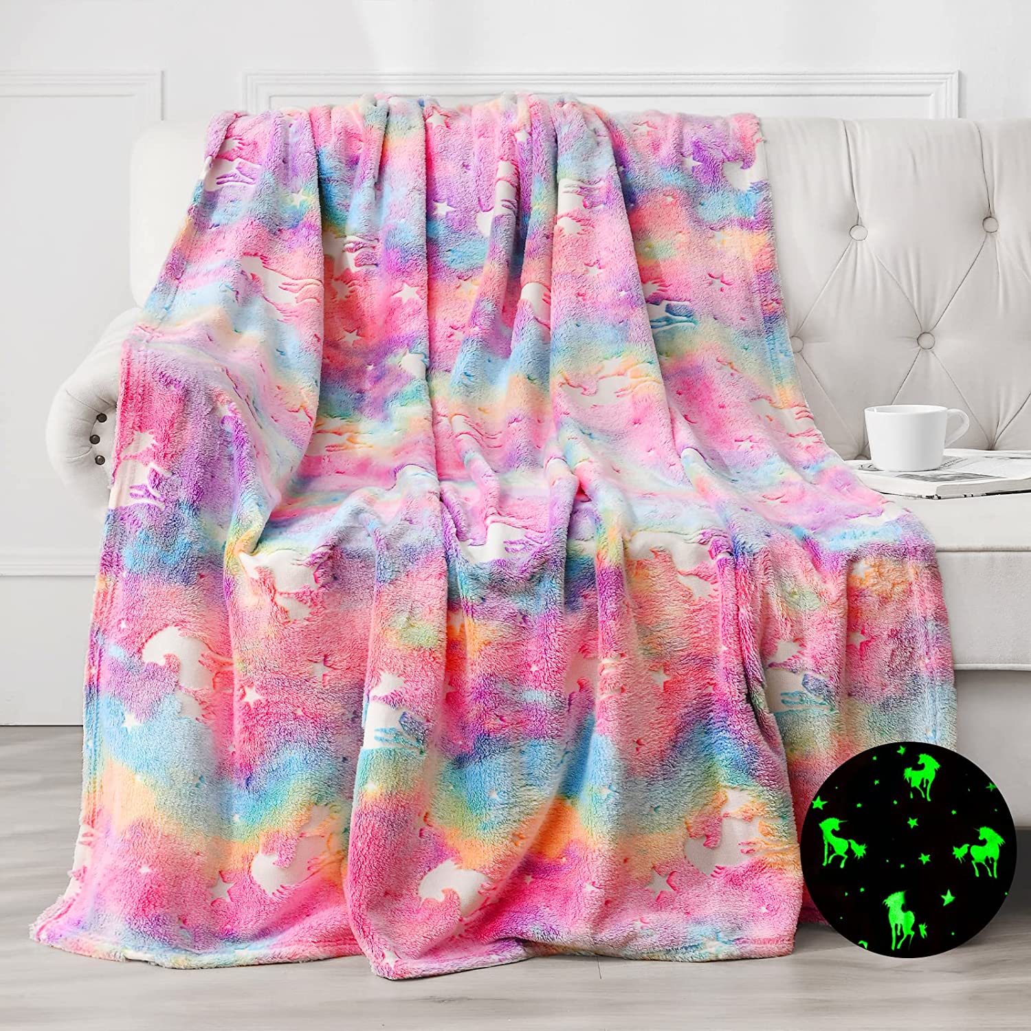 Unicorn Glow in The Dark Soft & Cozy Blanket- 80 x 60 inch