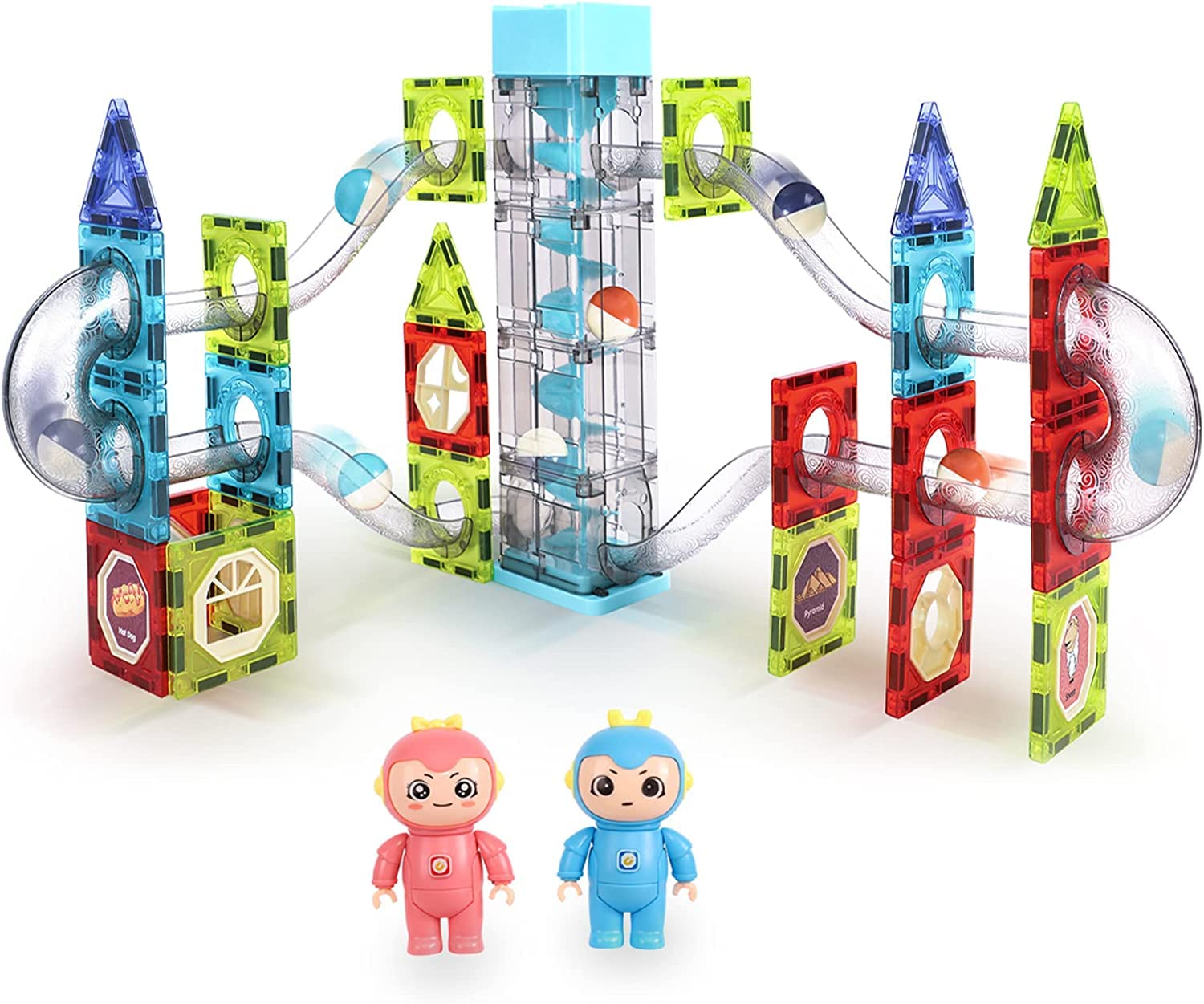 Magnetic Tiles Building Blocks for Kids | 3D STEAM Toys for Kids Age 6+Year Old Boys Girls | Musical Elevator Marble Run-73 PCS