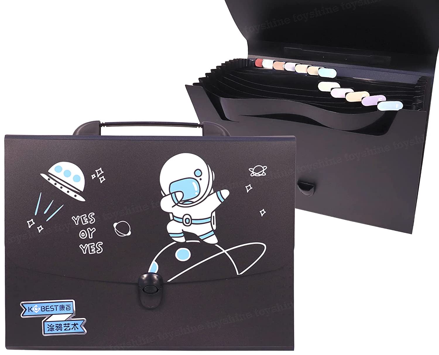 Space Theme 12 Pocket Expanding File Folder with Color Labels, Waterproof Vinyl Document Folder Bag A4 Size (Random Design)