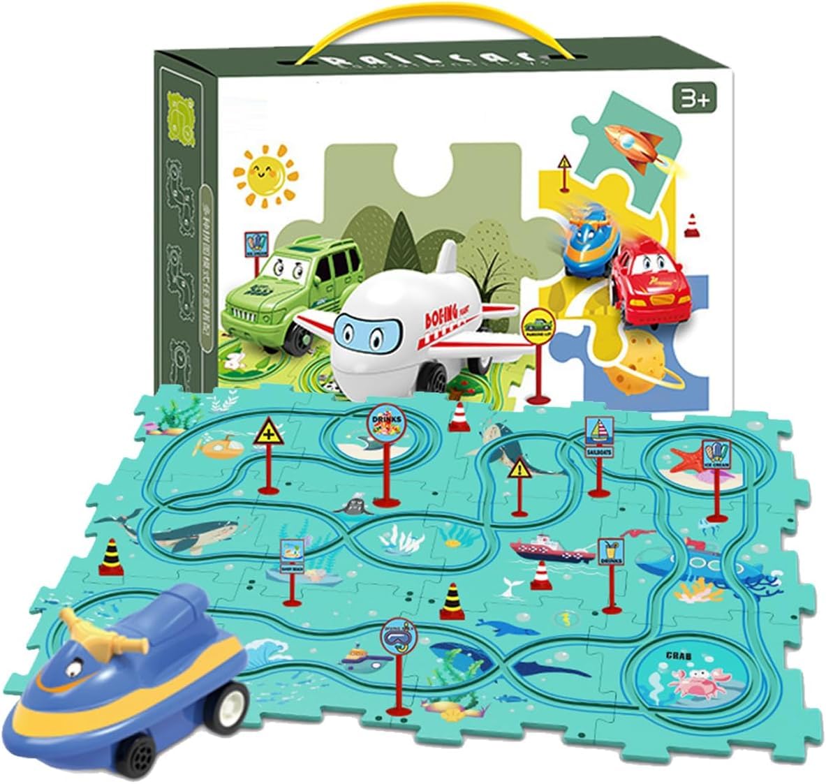 Car Puzzle Track Set for Kids with A Cute Vehicle that follows Track Path- Toy for Kids