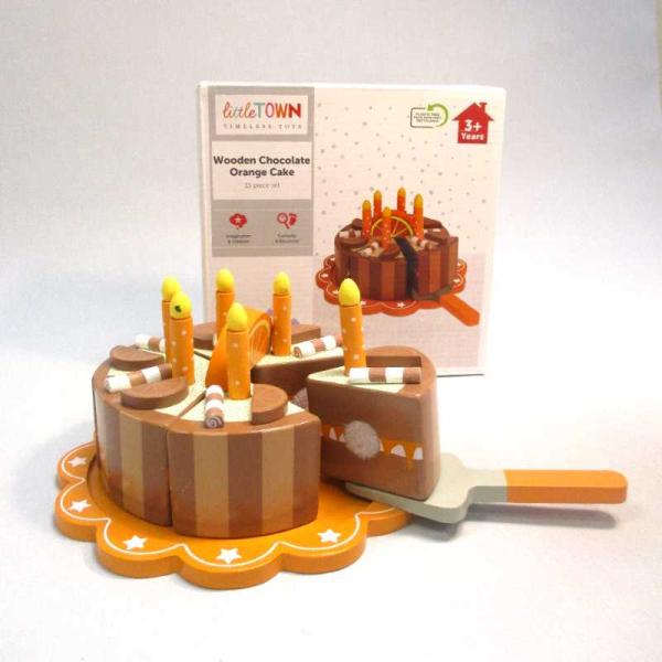 Wooden Chocolate Cake with Candles for Kids- Food Toys-Pretend Play Toys