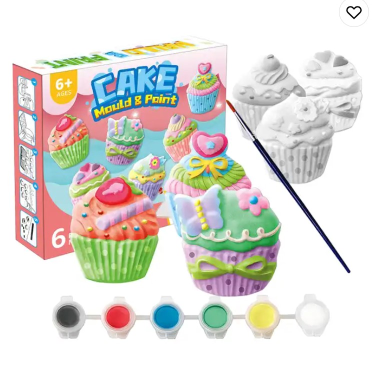 DIY Mould and Paint Kits 6 pcs Create Fridge Magnets Cup Cake Theme Art & Craft Set