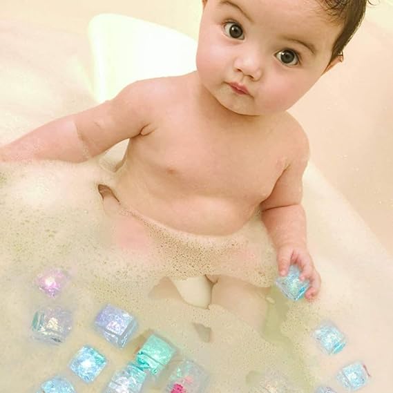 Light Ice Cube Bath Toy for Babies-Waterproof- Multicolour LED Lights to Make Bath time More fun-12Pcs