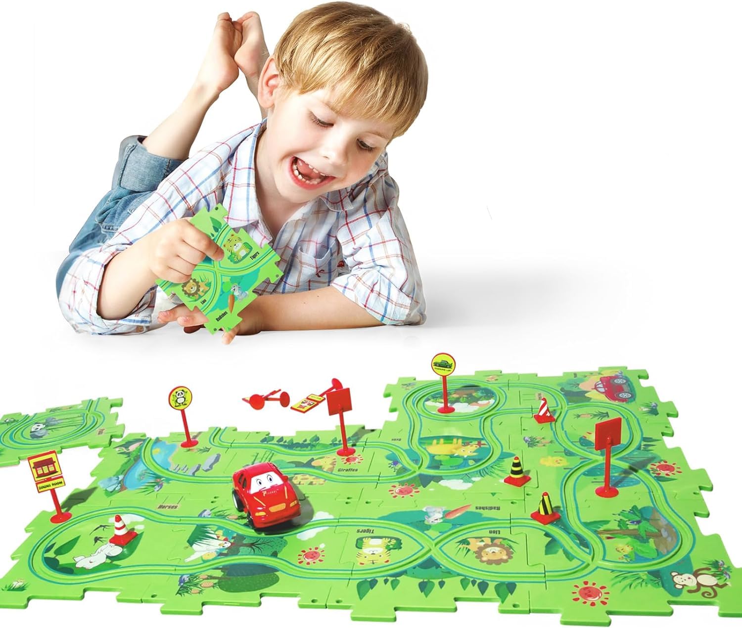 Car Puzzle Track Set for Kids with A Cute Vehicle that follows Track Path- Toy for Kids