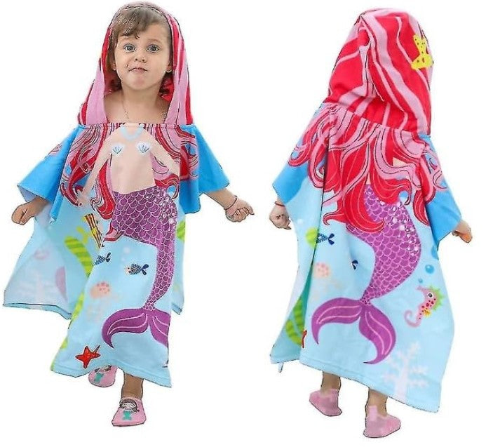 Hooded Purple Mermaid Poncho Kids Beach/Pool/Bath Towels - Lightweight Soft Microfiber Quick Dry Toddler Towel for Ages 4 to 7-29.5inch x 29.5 inch