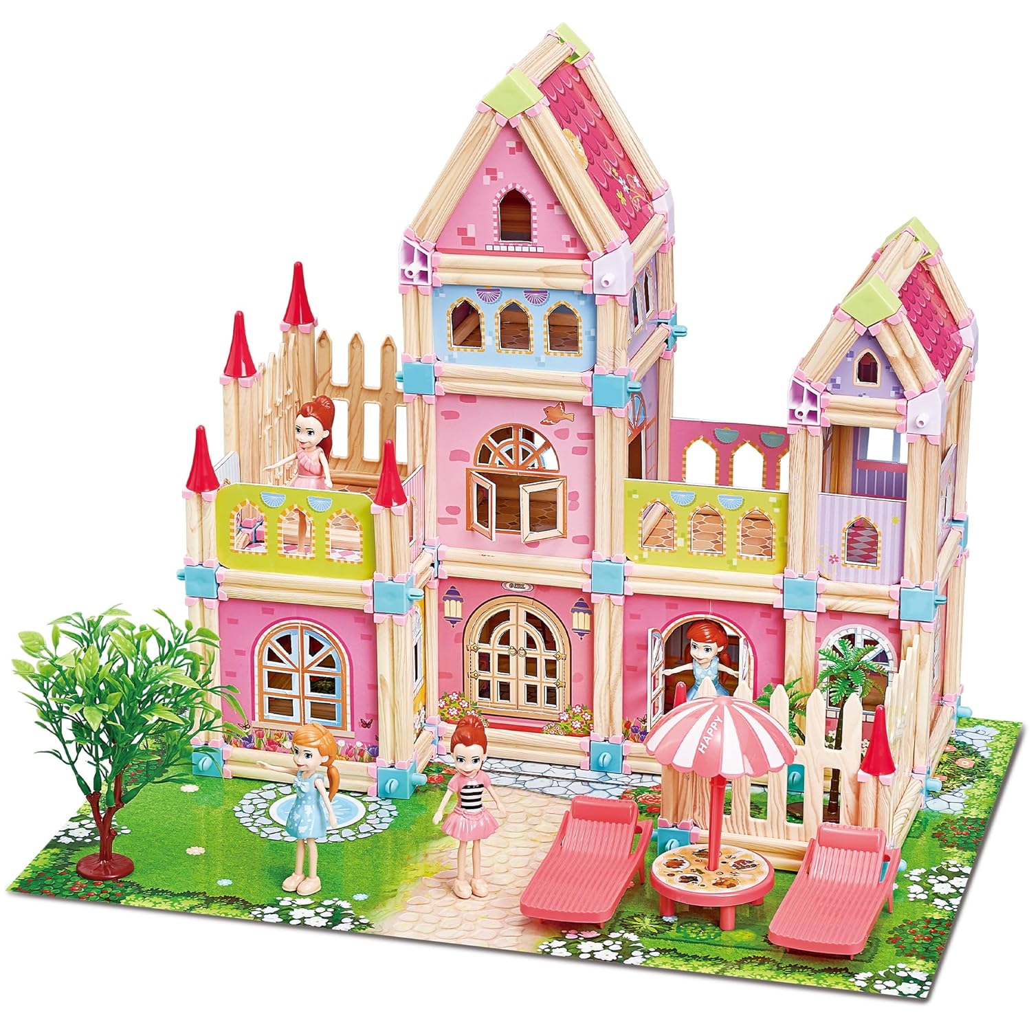 Wooden Castle Dollhouse-Stacking Educational Toys-183 PCS