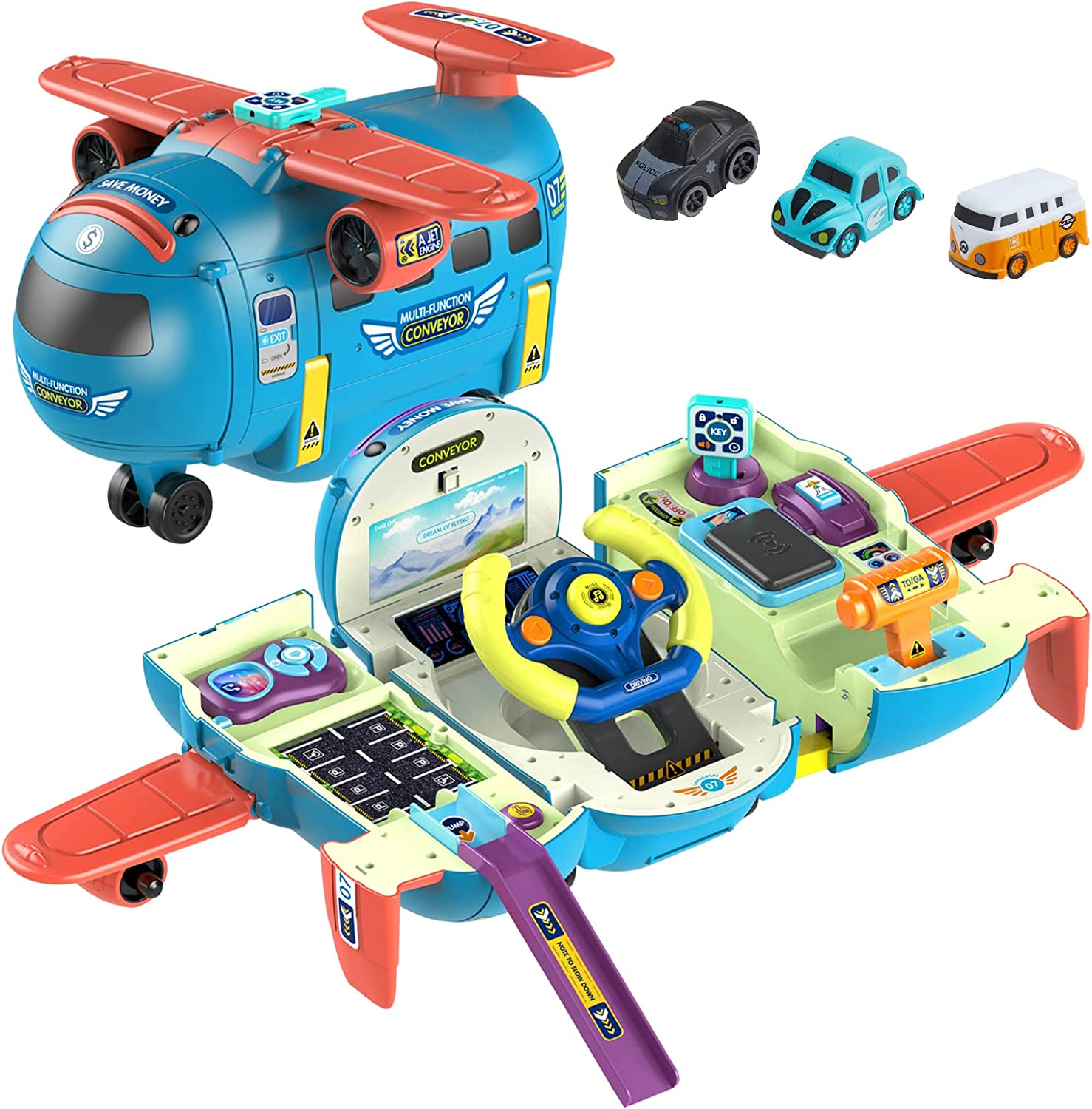 4-in-1 Airplane Piggy Bank Toy with Light & Music: This toy offers driving simulation, airplane fun, and includes lights and music for kids