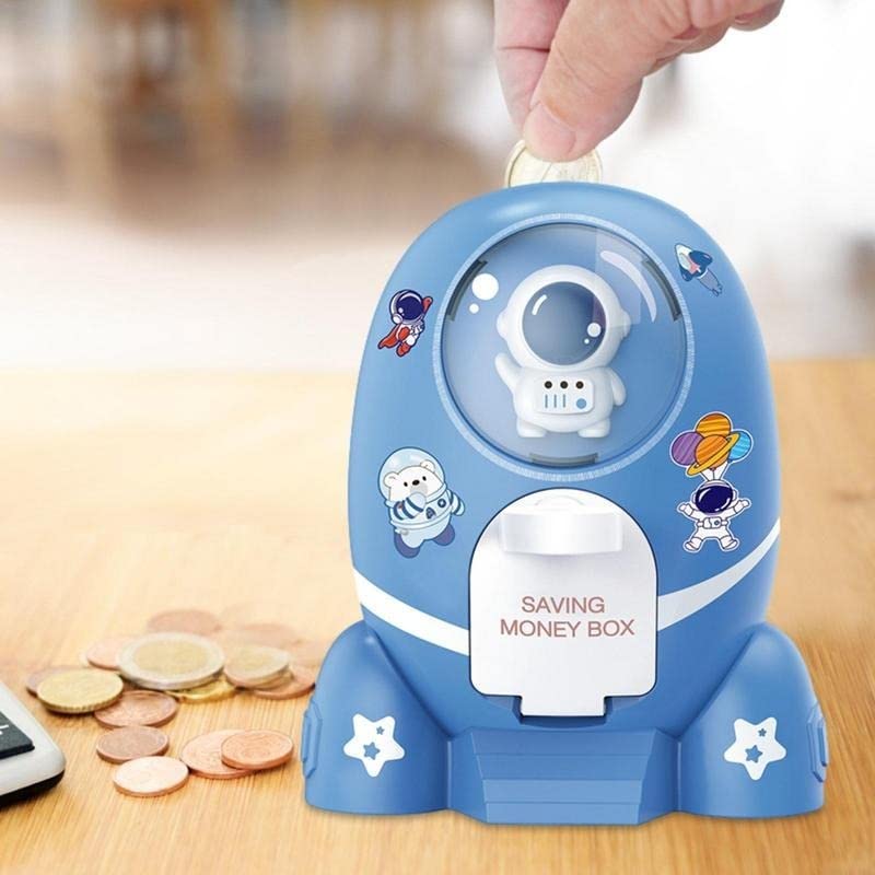 Rocket Piggy Bank for Kids | Cute Rocket &Astronaut Design with Stickers| Key Locking System– Money Bank