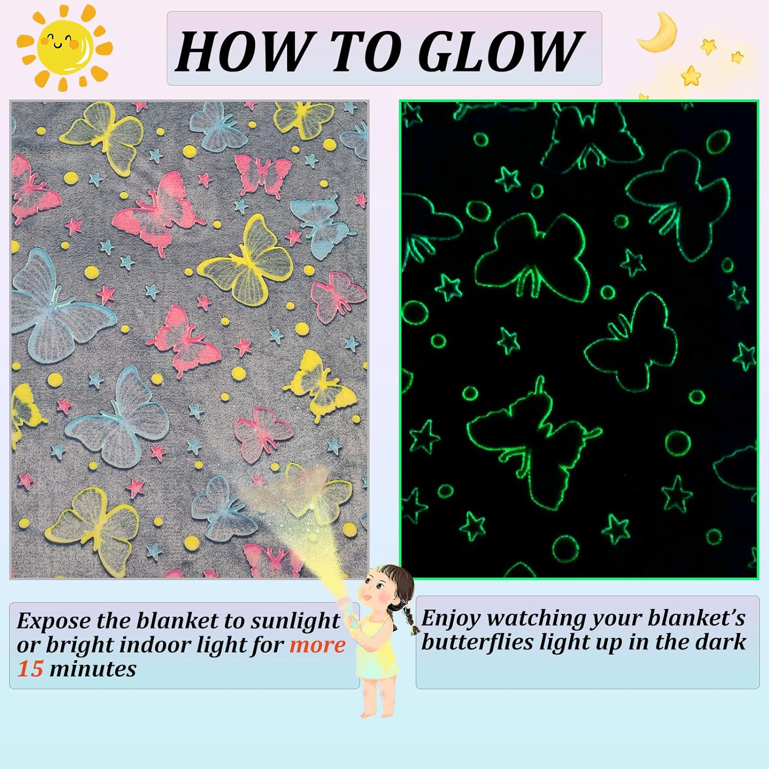 Butterfly Glow in The Dark Soft & Cozy Blanket- 80 x 60 inch