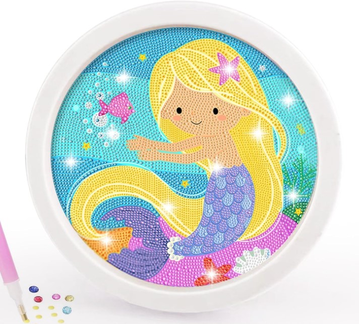 DIY 5D Diamond Painting Kits for Kids with Wooden Frame Mermaid