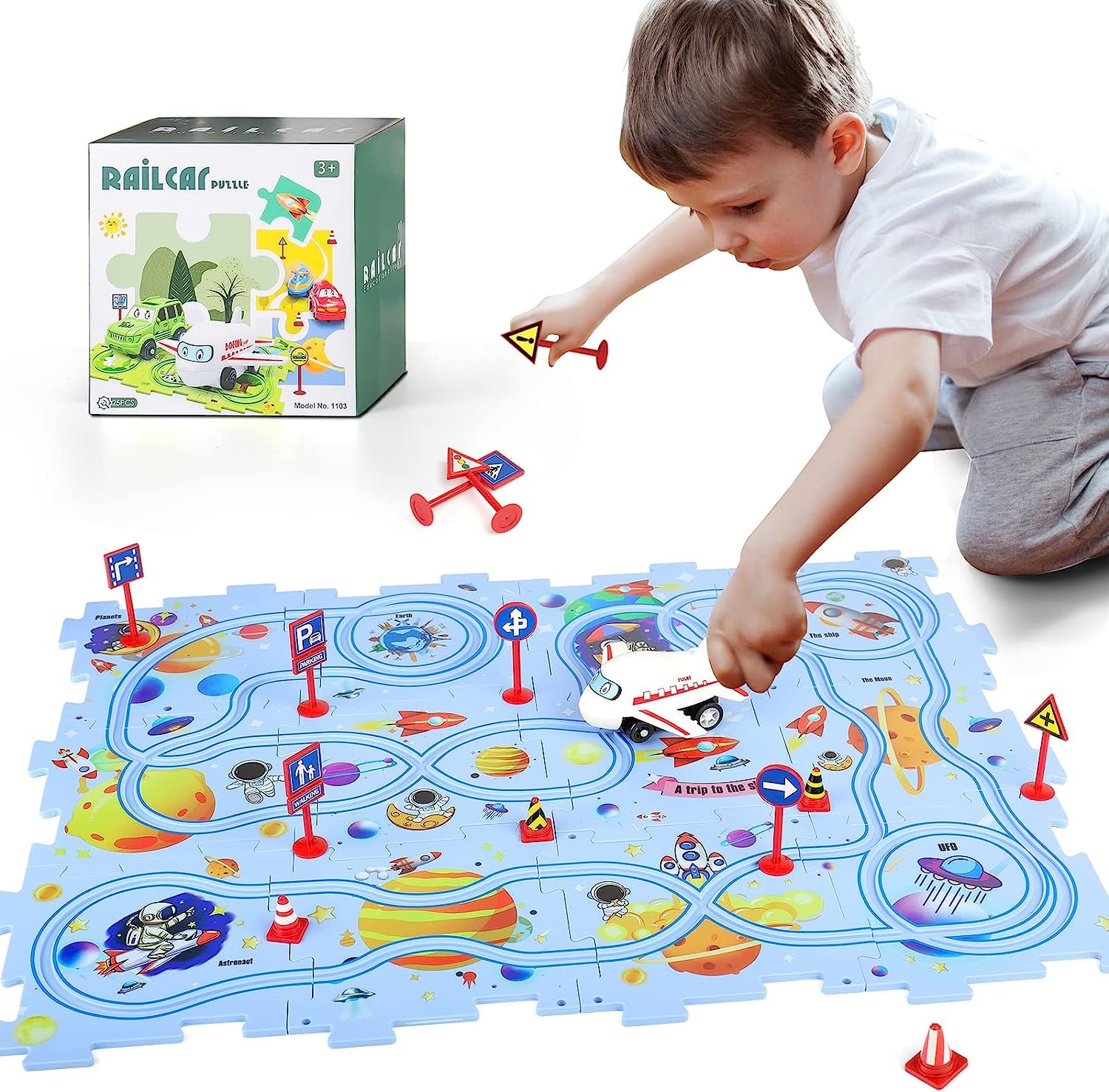 Car Puzzle Track Set for Kids with A Cute Vehicle that follows Track Path- Toy for Kids