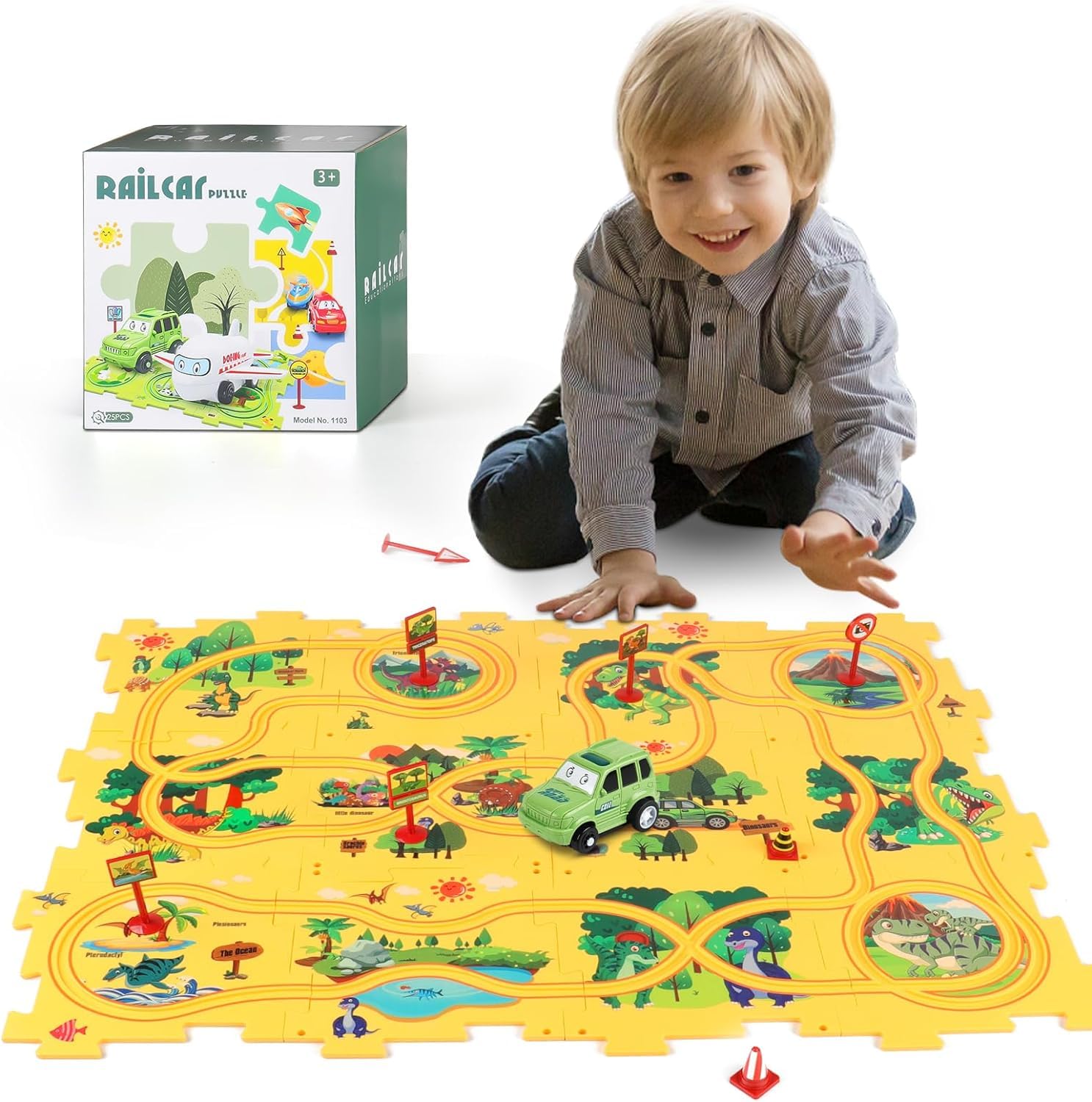 Car Puzzle Track Set for Kids with A Cute Vehicle that follows Track Path- Toy for Kids