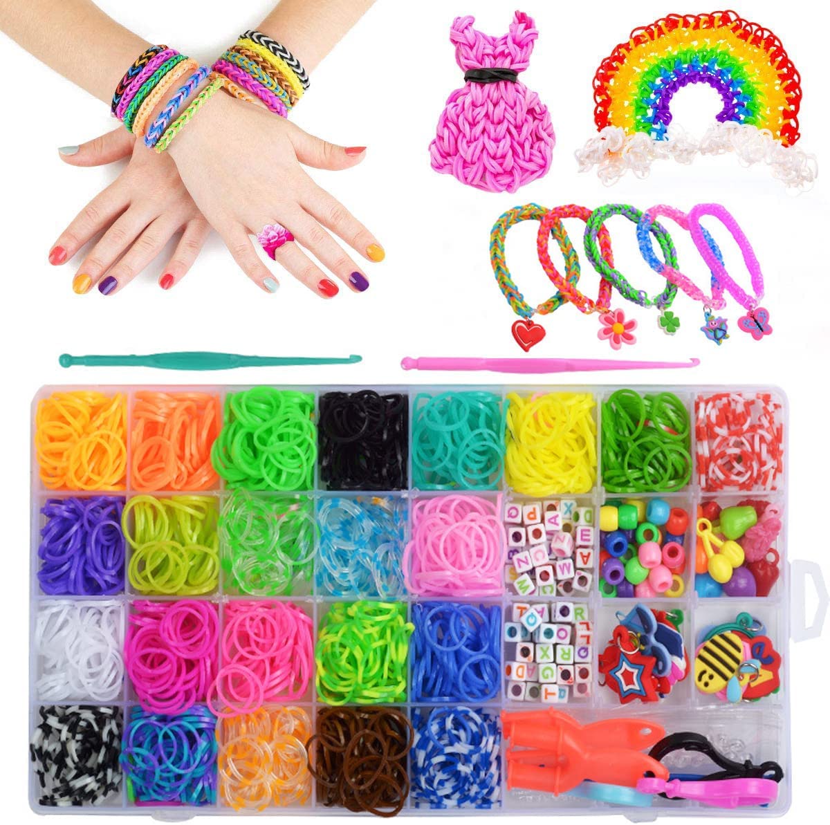 DIY Loom Band- Accessory Making kit Bracelet Making Kit 22 Colors- 10 Assorted Charms