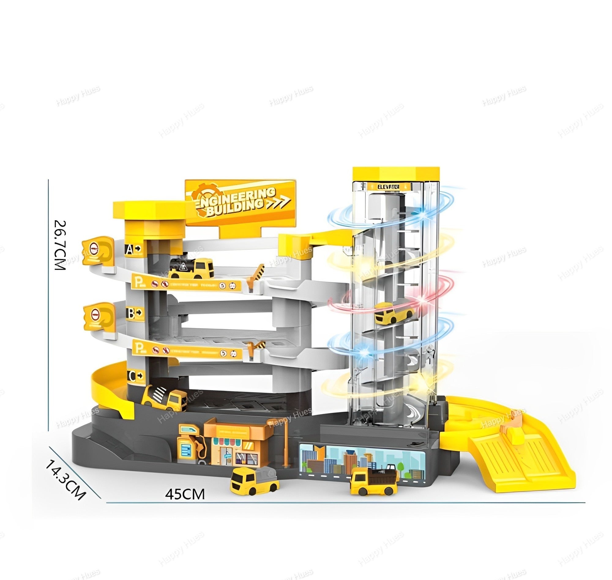 Garage Toy Set - 3 Level Vehicle Building Parking Lot with Light & Music- Manual & Automatic Mode