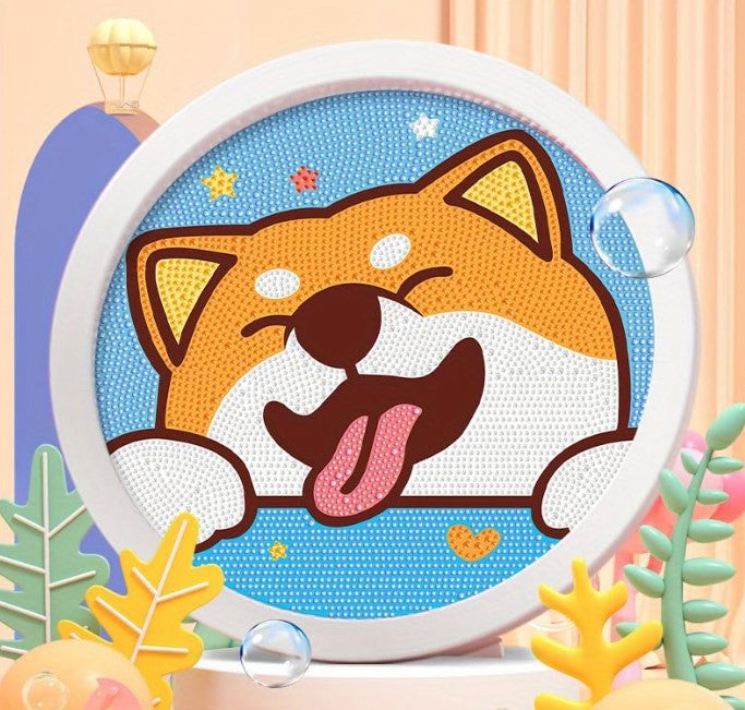 DIY 5D Diamond Painting Kits for Kids with Wooden Frame Cute Dog