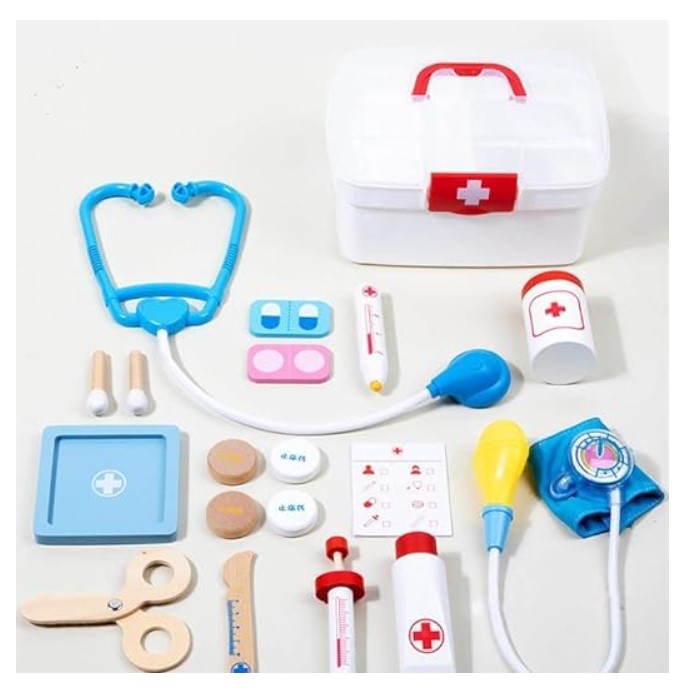 Wooden Doctor Kit for Kids- Medical Kits Pretend Role Play Educational Toy with Storage Case for Kids Girls Boys-20 Pcs Sets