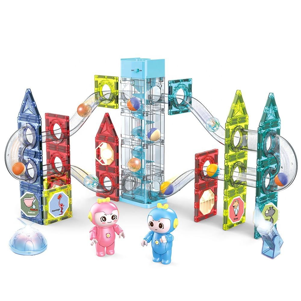 Light-Electric Magnetic Tiles- 82 Pcs Elevator Marble Run