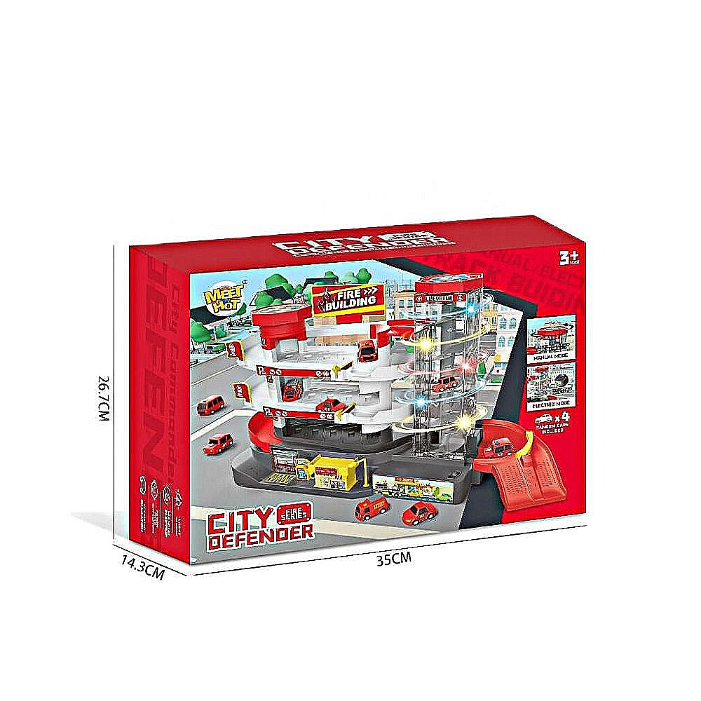 Garage Toy Set - 3 Level Vehicle Building Parking Lot with Light & Music- Manual & Automatic Mode