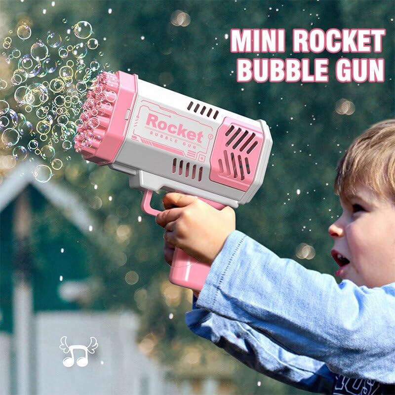 40 Holes Rocket Bubble Gun for Kids with LED Lights Colourful Bubbles-Rechargeable