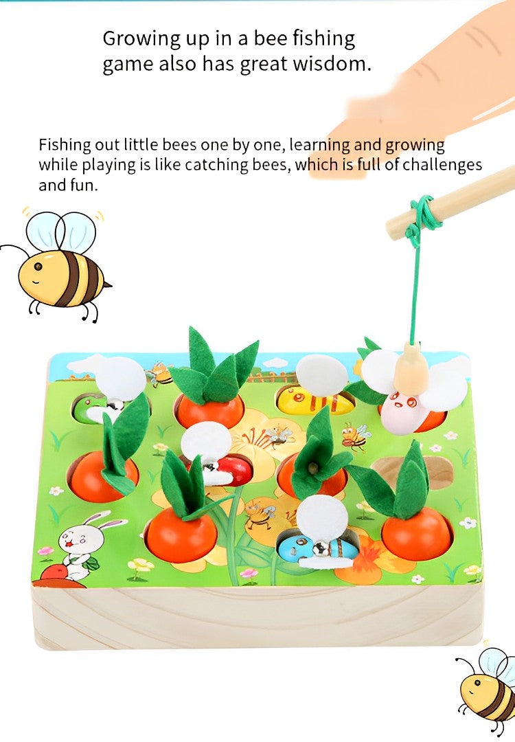 Wooden Montessori Toys- Carrot Harvest Game for Baby, Educational Toy- Shape Sorting & Matching Puzzle, Magnetic Fishing Game