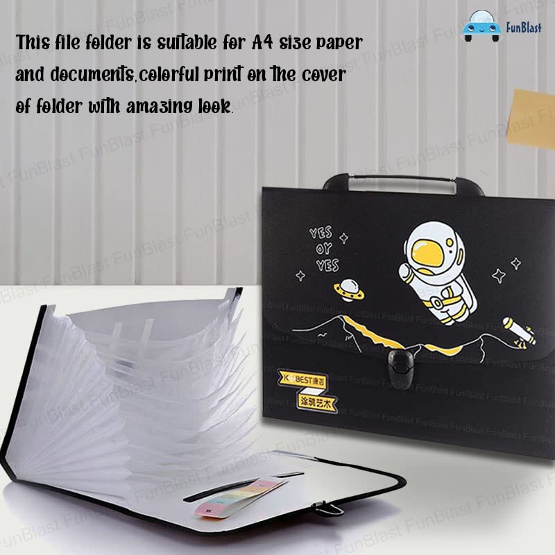 Space Theme 12 Pocket Expanding File Folder with Color Labels, Waterproof Vinyl Document Folder Bag A4 Size (Random Design)