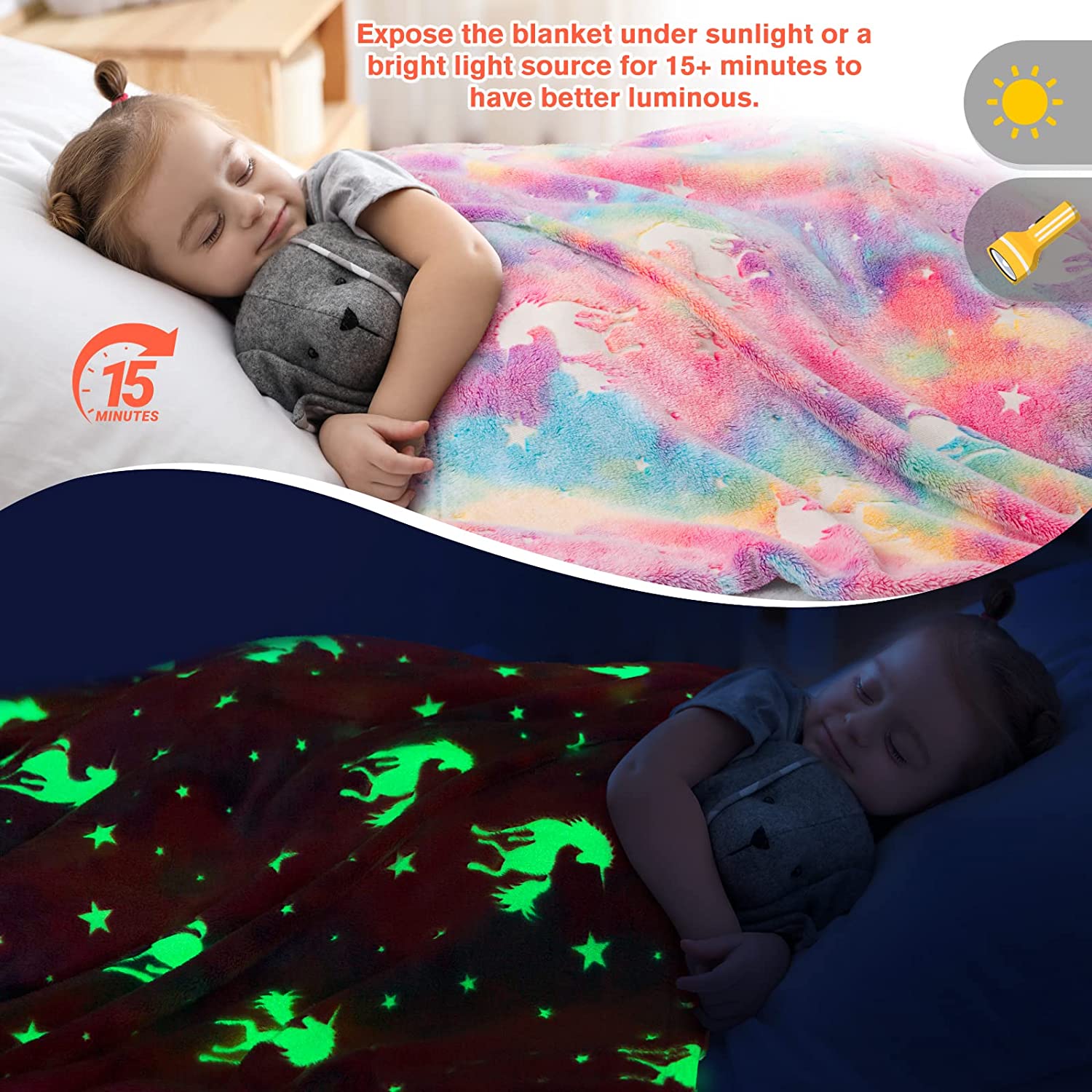 Unicorn Glow in The Dark Soft & Cozy Blanket- 80 x 60 inch