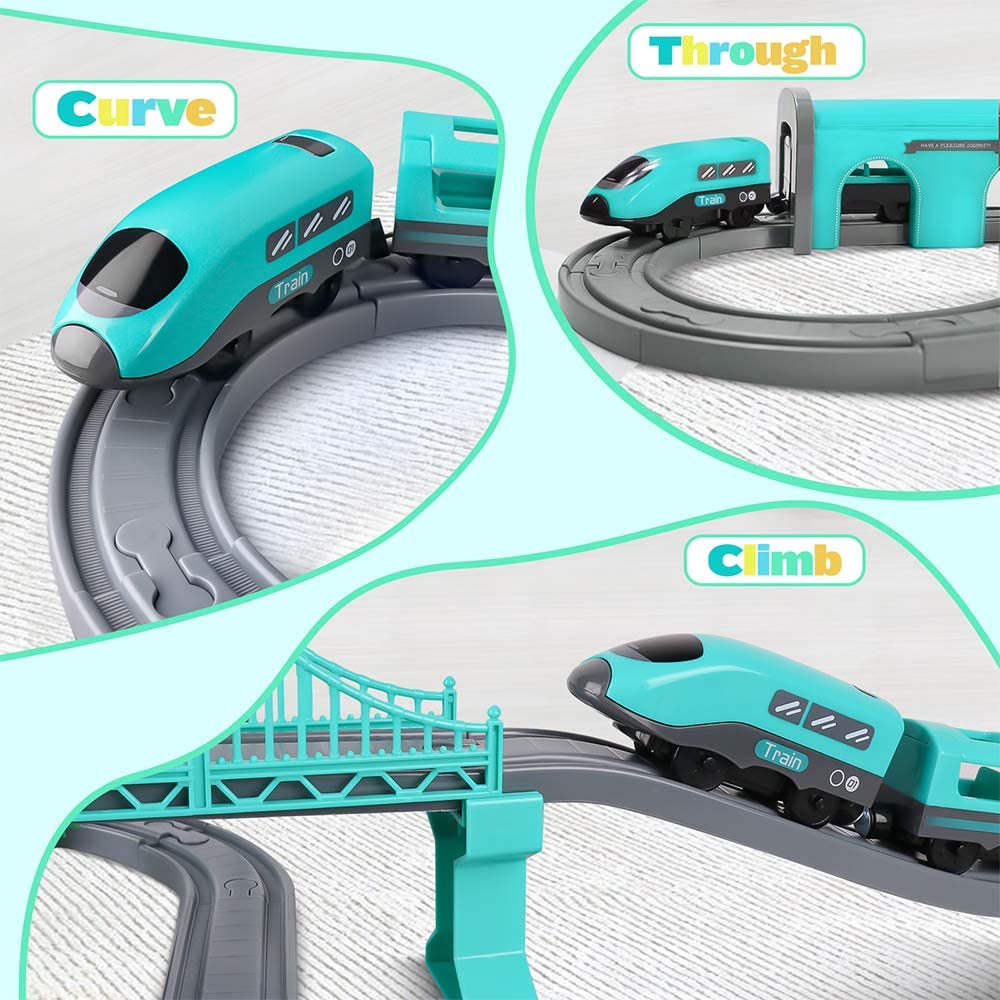 DIY Train & Car Track Set for Kids-66 pcs| Battery-Powered Train Toys| City Theme Accessories for Kids