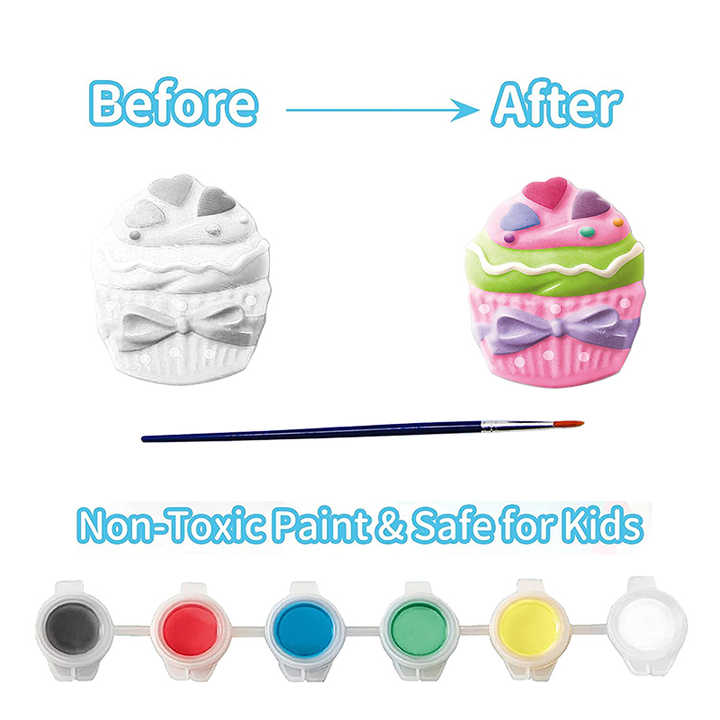 DIY Mould and Paint Kits 6 pcs Create Fridge Magnets Cup Cake Theme Art & Craft Set