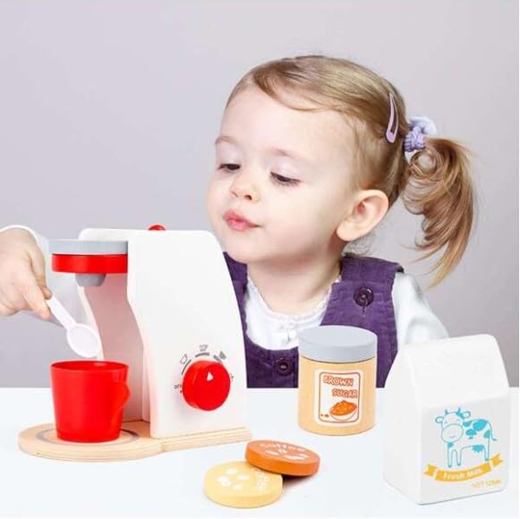 Wooden Coffee Machine Toy Set with Accessories- Kitchen Pretend Play Toys