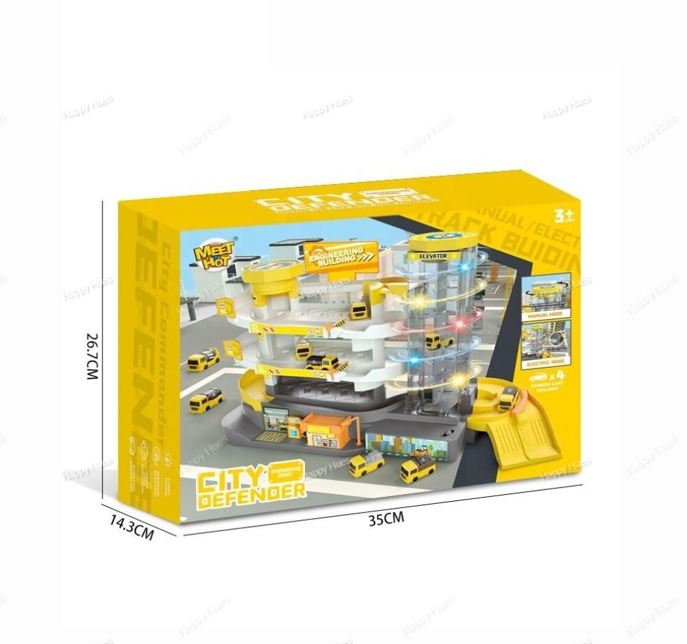 Garage Toy Set - 3 Level Vehicle Building Parking Lot with Light & Music- Manual & Automatic Mode